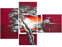 100CM 70CM ZEGAR 3 ELEM KARMAZYNOWY ZACHÓD SŁOŃCA ŚCIENNY OBRAZ