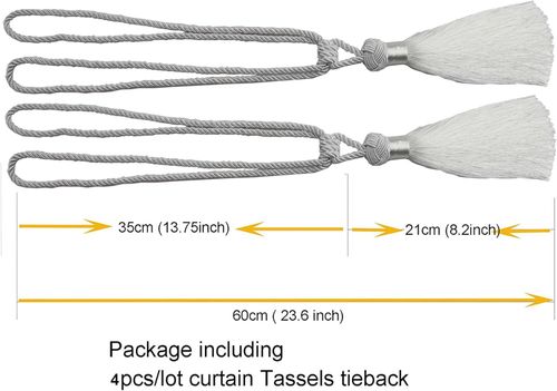 Upinacz do Zasłon Chwost Sznur z Frędzlami 60cm Zestaw 4 Sztuki Biały na Arena.pl