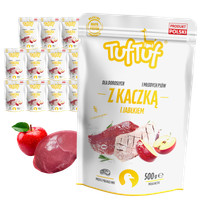 MOKRA KARMA DLA PSA TufTuf SASZETKA MIELONKA KACZKA Z JABŁKIEM 12x500G