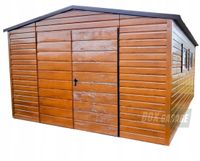 SCHOWEK - DOMEK OGRODOWY 4m x 4m dwuspad - Brama + 2x okno - drewnopodobny BOX69 4x4