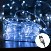 Waż led Φ9mm 5mb sznur 50 led białe zimny z zasilaczem 8 funkcji