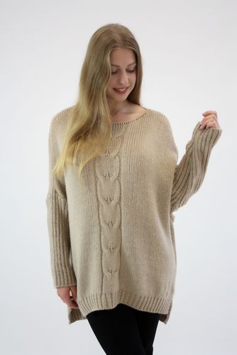 Sweter oversize warkocz Magda Beżowy UNI na Arena.pl