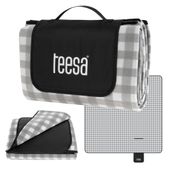 Koc mata piknikowa 200x200cm Teesa szara krata polarowa z izolacją PEVA