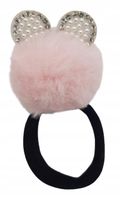 Dziecięca gumka do włosów pompon z uszkami kryształki perełki jasny róż