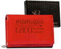 PORTFEL damski SKÓRA ELEGANCKI prezent dla MAMY w pudełku czerwony + GRAWER