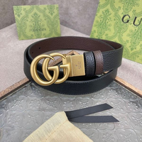 pasek męski skórzany dwukolorowy (czarny/brązowy) – styl włoski, klamra gg