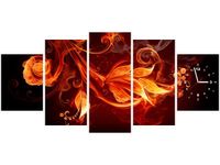 70CM 150CM ZEGAR 5 ELEM PŁOMIENNE KWIATY DRUK OBRAZ