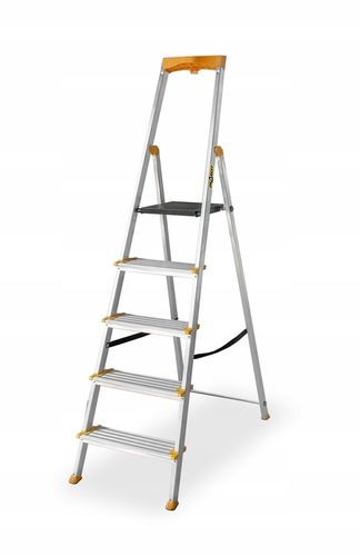Drabina aluminiowa domowa PÓŁKA 5 stopniowa SZEROKIE stopnie DRABEST na Arena.pl