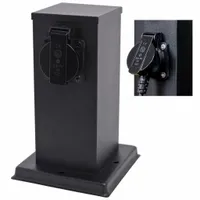 Słupek Ogrodowy Zewnętrzny Stojący 230V 20cm 2x Gniazdo Sieciowe CZARNY