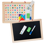 DWUSTRONNA TABLICA MAGNETYCZNA KREDOWA 2w1 33x23cm + ALFABET MAGNESY, KREDA
