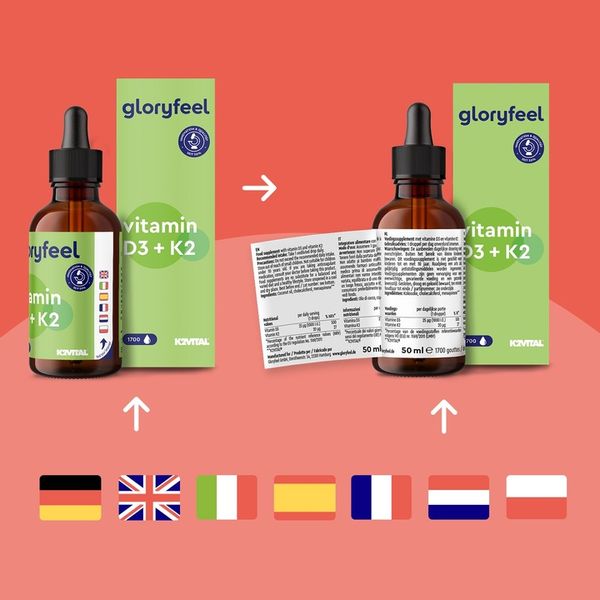 WITAMINA D3 K2 MK7 - 1700 kropel 50 ml - Menachinon Premium gloryfeel zdjęcie 3