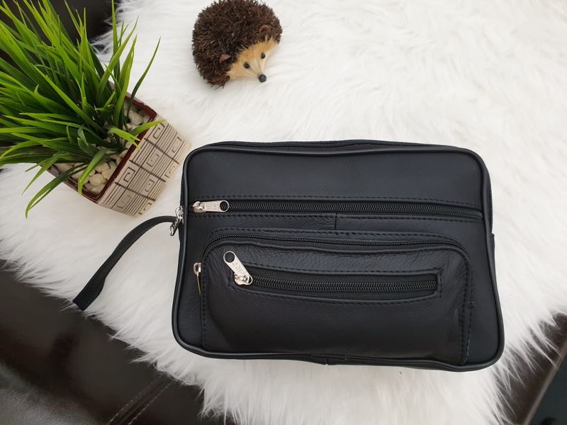 SASZETKA męska skórzana do ręki na dokumenty polska E006 czarna zdjęcie 2