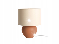LAMPA STOŁOWA CERAMICZNA BRĄZOWA Z PŁÓCIENNYM KLOSZEM BEŻOWY ABAŻUR Ø 25 cm