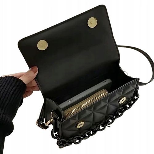 Torebka Damska CZARNA Pikowana z Łańcuchem na Ramię do Ręki na Arena.pl