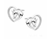 Delikatne rodowane srebrne kolczyki serca koniki konie horse cyrkonie srebro 925 Z1795E_WB