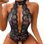 Seksowny KOMPLET Bielizny Damskiej KORONKA z Dziurką Czarne M