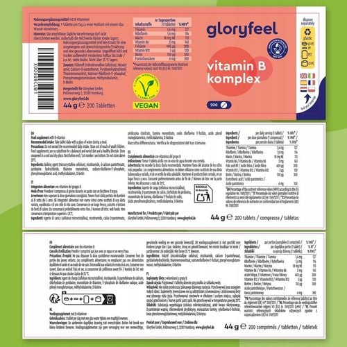 WITAMINA B COMPLEX B1 B3 B6 odporność vegan 200 tabletek gloryfeel na Arena.pl