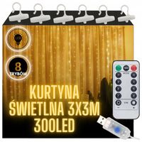 KURTYNA ŚWIETLNA NA OKNO LAMPKI CHOINKOWE BARWA CIEPŁA 3x3m + ZASILACZ