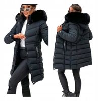 Kurtka damska zimowa pikowana ocieplana z kapturem długa