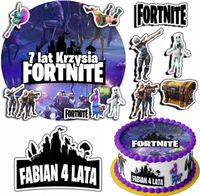 ZESTAW OPŁATEK NA TORT 30CM + 17 POSTACI - FORTNITE + IMIĘ 24CM 26 CM