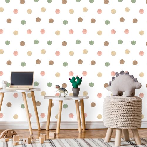 Tapeta Ścienna Do Pokoju Dziecka KROPECZKI Groszki Akwarele Styl Boho na Arena.pl