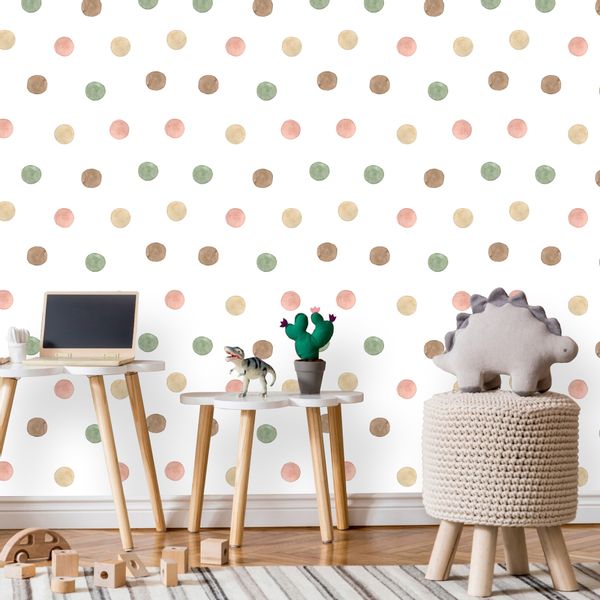 Tapeta Ścienna Do Pokoju Dziecka KROPECZKI Groszki Akwarele Styl Boho zdjęcie 5