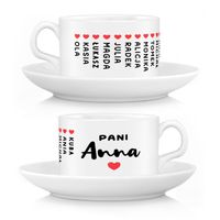 FILIŻANKA + SPODEK IMIONA DZIECI prezent DLA NAUCZYCIELA ZAKOŃCZENIE ROKU