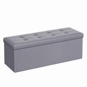 Pufa 110x38 cm jasnoszara 3w1 MDF organizer sztuczna skóra