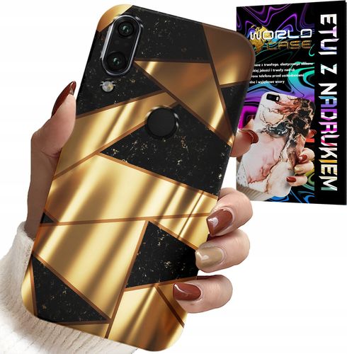 ETUI DO HUAWEI P SMART 2019 - ZŁOTE ELEGANCKIE WZORY + FOLIA HYDRO na Arena.pl