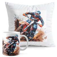 ZESTAW KUBEK + PODUSZKA DRUK - MOTOR MOTOCYKL MOTOCROSS