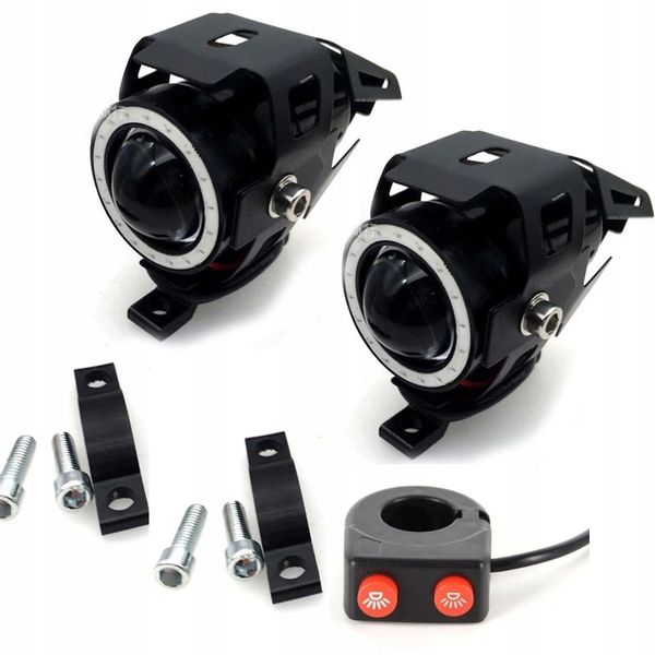 2 x HALOGEN MOTOCYKLOWY U7 MINI+WŁĄCZNIK+RING zdjęcie 1