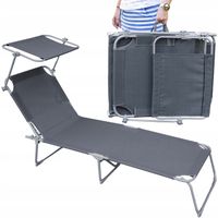 SKŁADANY LEŻAK OGRODOWY Z ZADASZENIEM z daszkiem FOTEL PLAŻOWY leżanka