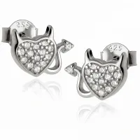 RODOWANE SREBRNE KOLCZYKI SERCE DIABEŁKA CYRKONIE