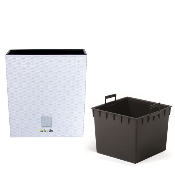 Doniczka kwadratowa wkład rattan 26,2x26,2x26,6 cm biały zdjęcie 1