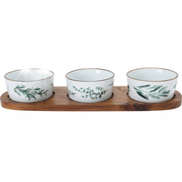 Zestaw 3 miseczek ceramicznych do serwowania taca bambusowa