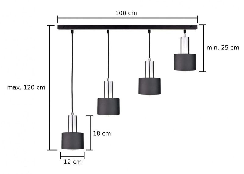 Lampa wisząca 4xE27 LUCE BLACK SILVER zdjęcie 4