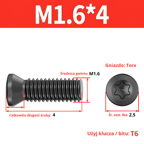Śruba mocująca TORX Klasa 12.9 Rozmiar: M2x4 na Arena.pl