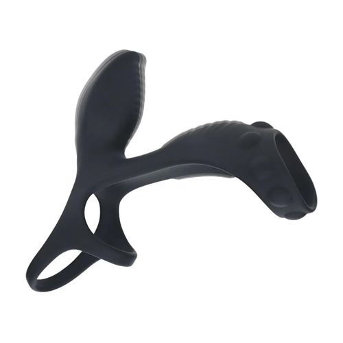 Vibrating Silicone Cock And Ball Ring With Shaft Loop - Black na Arena.pl