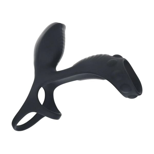Vibrating Silicone Cock And Ball Ring With Shaft Loop - Black zdjęcie 6