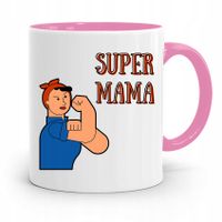 Kubek Różowy Prezent Dla Mamy Matki Super Mama Z Nadrukiem Ze Zdjęciem