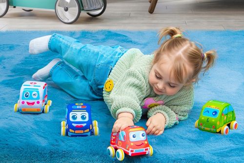 PLUSZOWE MIĘKKIE AUTKA SAMOCHODZIKI Z NAPĘDEM ZESTAW 4 SZTUK na Arena.pl