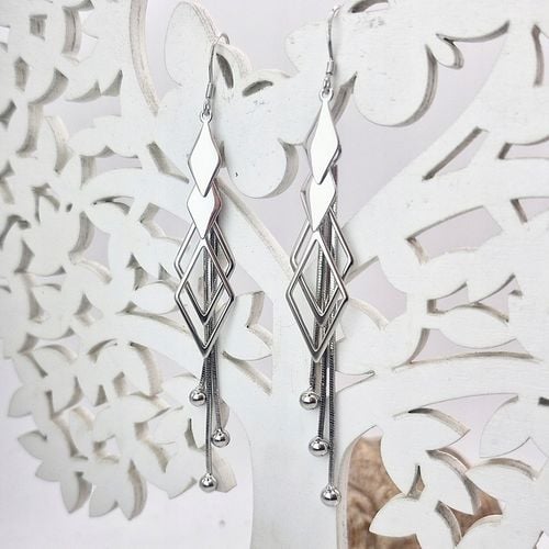 KOLCZYKI SREBRNE MOTYW GEOMETRYCZNY WISZĄCE DŁUGIE SREBRO 925 na Arena.pl