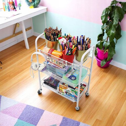 Metalowy wózek wielofunkcyjny 3-poziomowy z kółkami biały regał szafka na Arena.pl