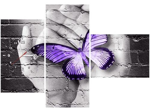 100CM 70CM ZEGAR 3 ELEM MOTYL DŁONIACH ŚCIENNY OBRAZ na Arena.pl