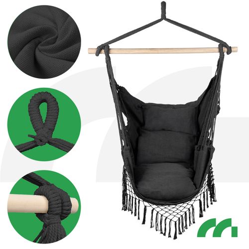 Fotel Wiszący Ogrodowy Krzesło Brazylijskie Kokon z Poduszkami Dark Gray na Arena.pl