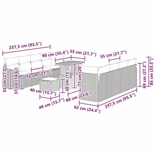 Zestaw Sof na Ogród 11 pcs Szary polirattan na Arena.pl