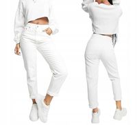 DAMSKIE SPODNIE MOM FIT JEANSY BIAŁE WYSOKI STAN LUŹNE NOGAWKI