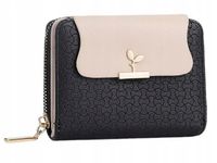 PORTFEL DAMSKI PORTMONETKA ELEGANCKI CZARNY RÓŻOWY MONETY KARTY