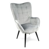 Fotel uszak skandynawski welur retro do salonu na metalowych czarnych nogach szary F420G