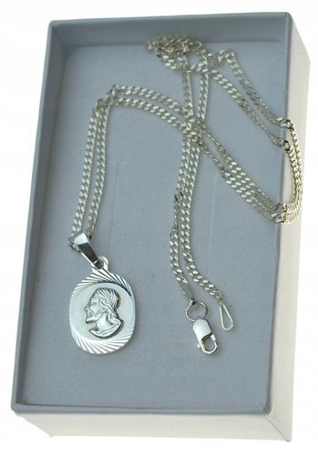 ŁAŃCUSZEK SREBRNY Z Medalikiem Jezus 925 55CM Komplet DLA CHŁOPCA KOMUNIA na Arena.pl